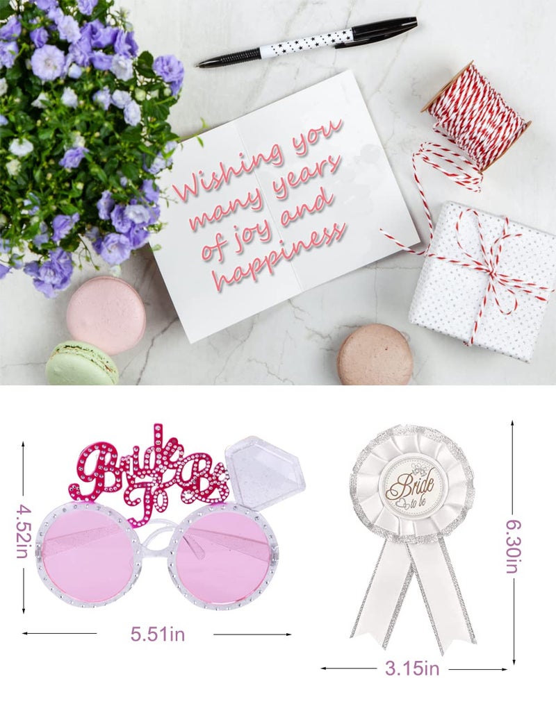 BIEAEIA Bachelorette Party Bride to Be Kit-1 White Double Ribbon Edge Center Cascade Bridal Wedding Veil with Comb,1 Bride to Be Satin Sash, 1 Badge, 1 leg lace. 1 Pink Bride to be glasses - Image 1